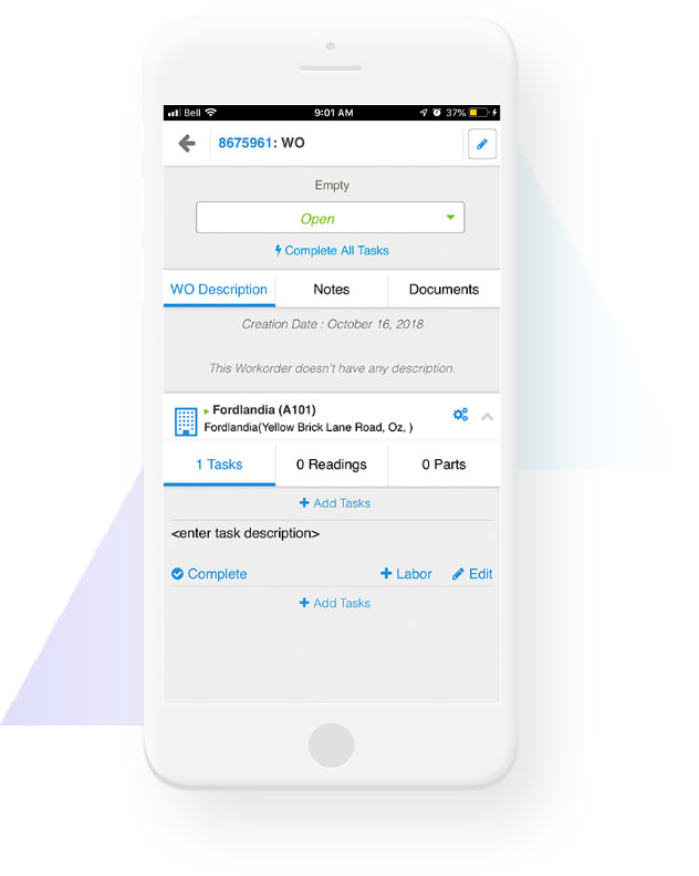 mobile device with work order
