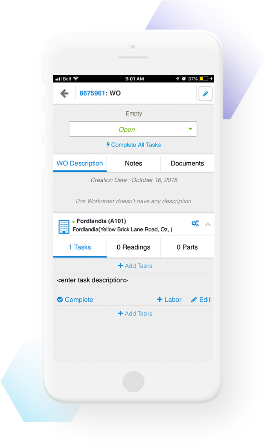 mobile device with work order