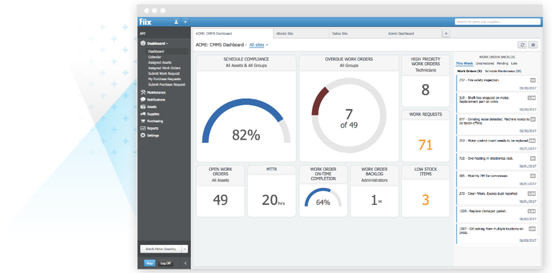 screen with Fiix dashboard