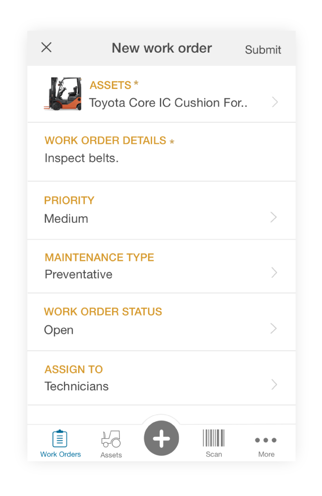 new work order screen