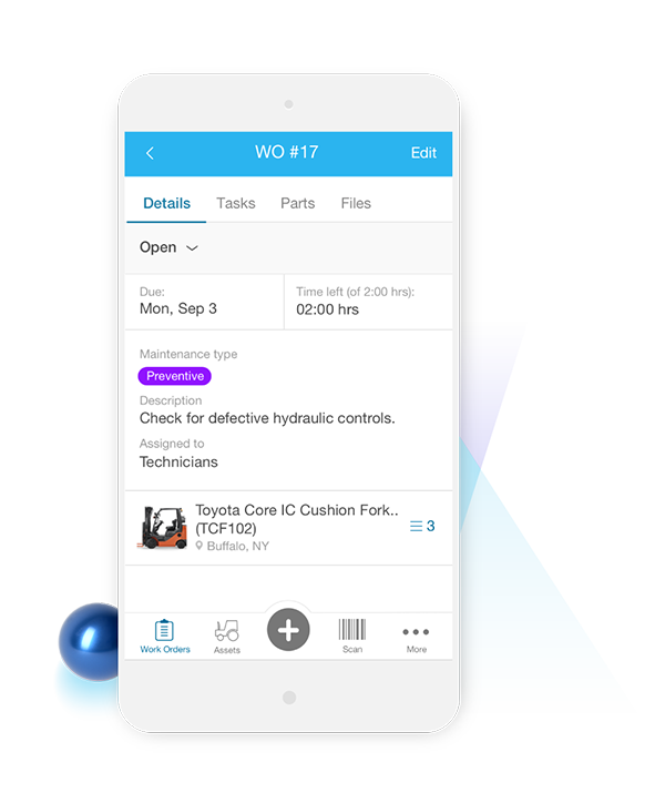 Mobile work orders on screen on a device