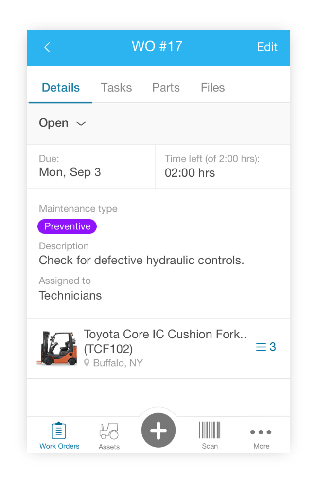 work order screen
