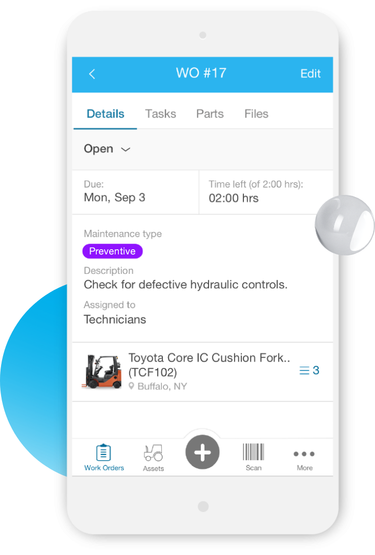 Mobile work orders on screen on a device