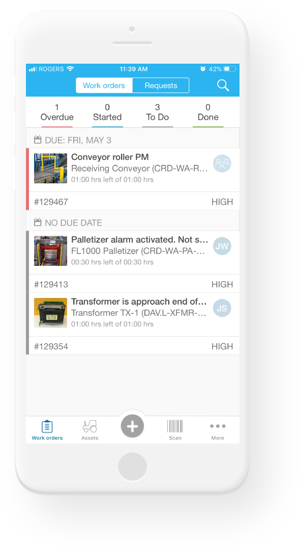 mobile phone work orders screen