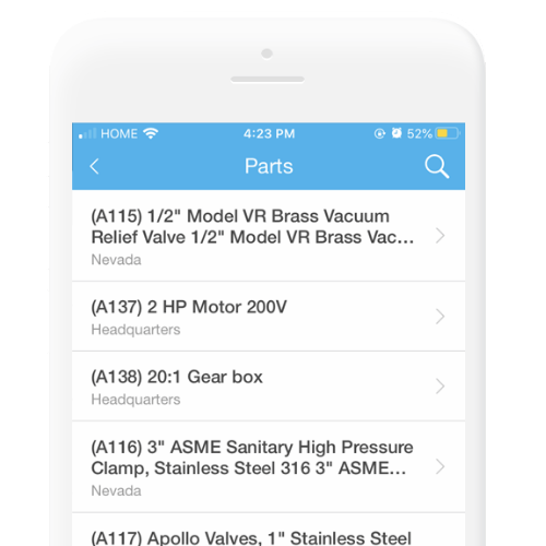 Mobile view of Fiix's inventory tracking and reporting section